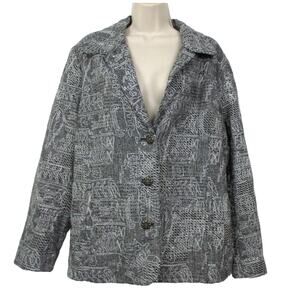 Chicos Tweed Blazer Size 3 Wool Blend Embroidered Career Casual Womens XL 1X